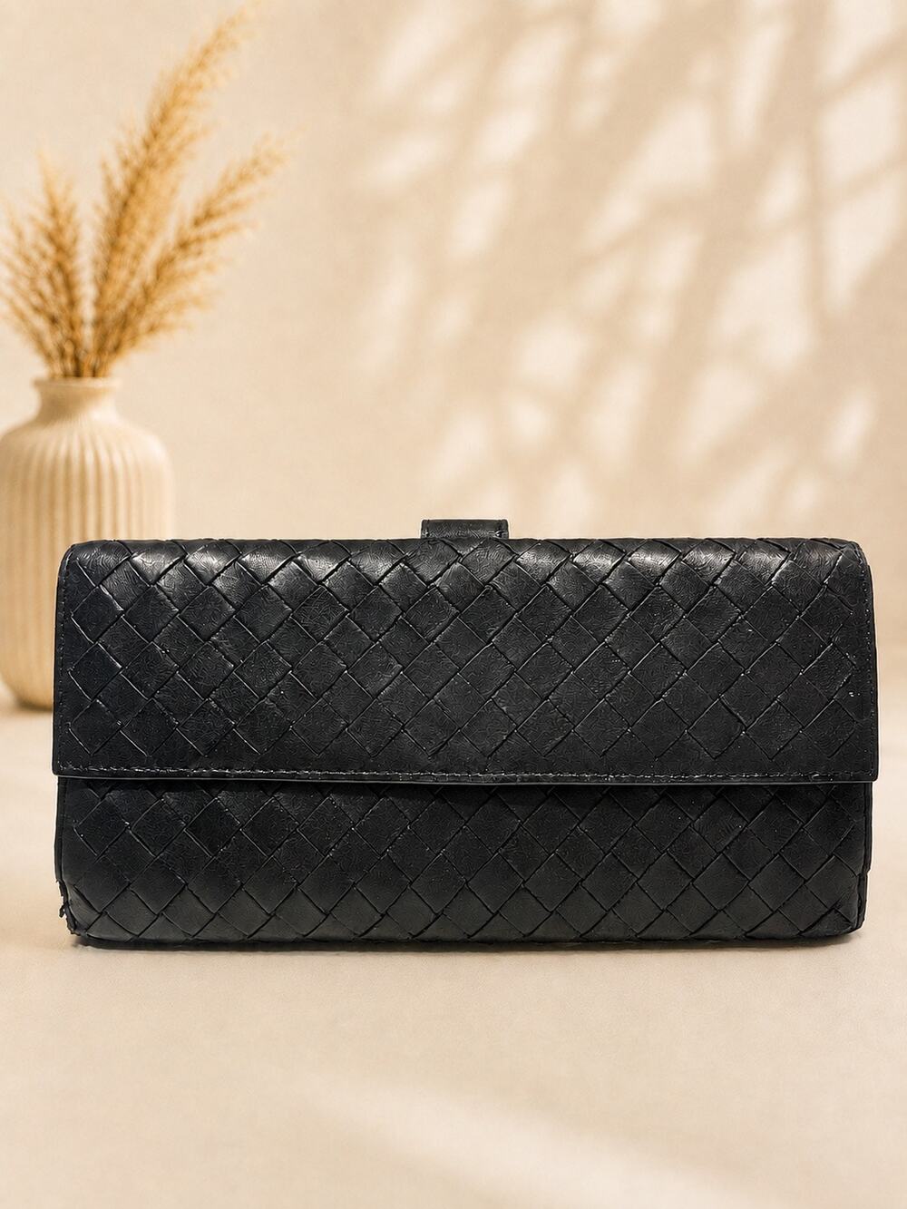 Bottega Veneta Intrecciato Nappa Leather Continental Wallet - Gunmetal Chain